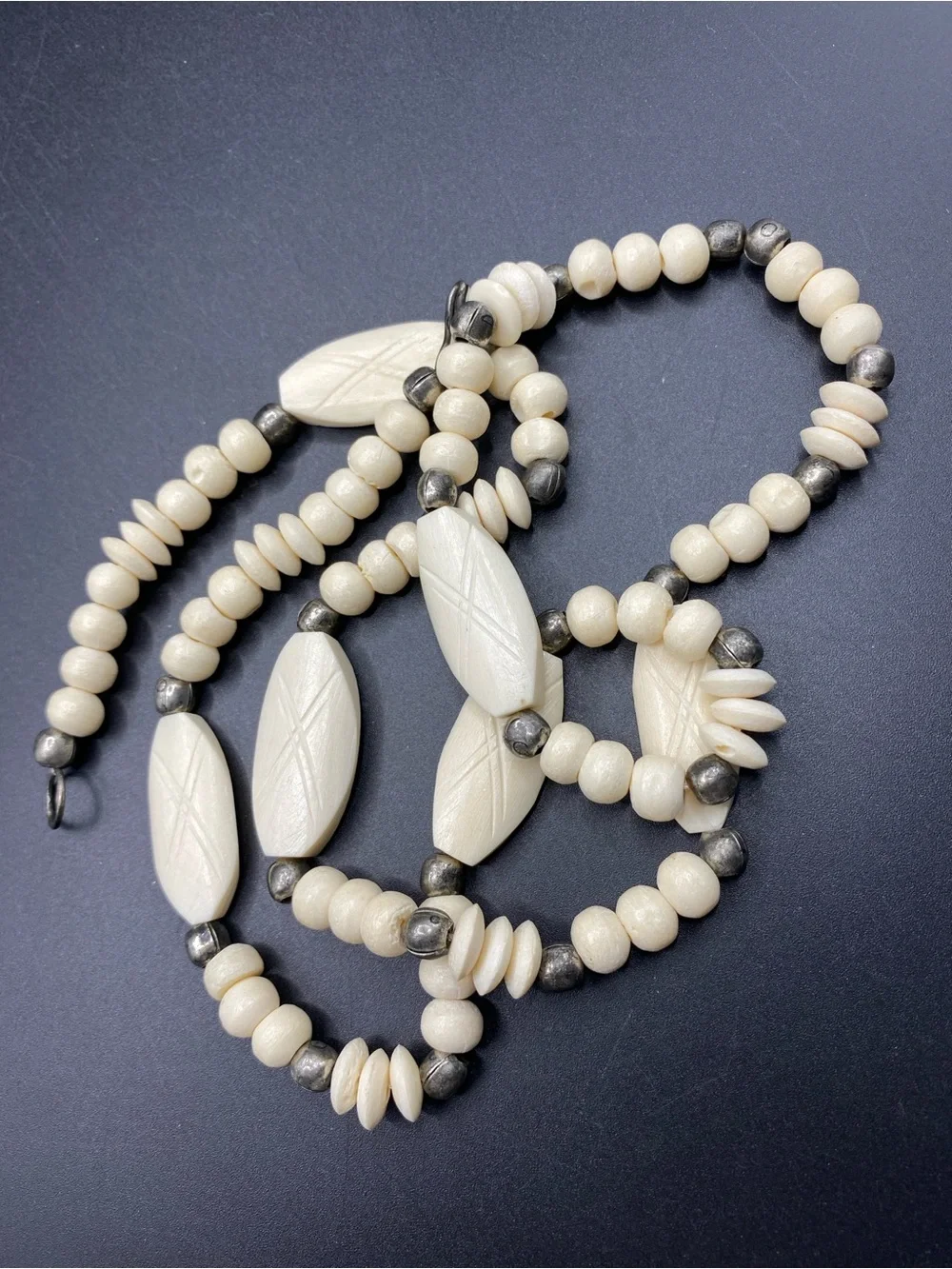 Bohemian Bovine Beads + Silver Ethnic Necklace